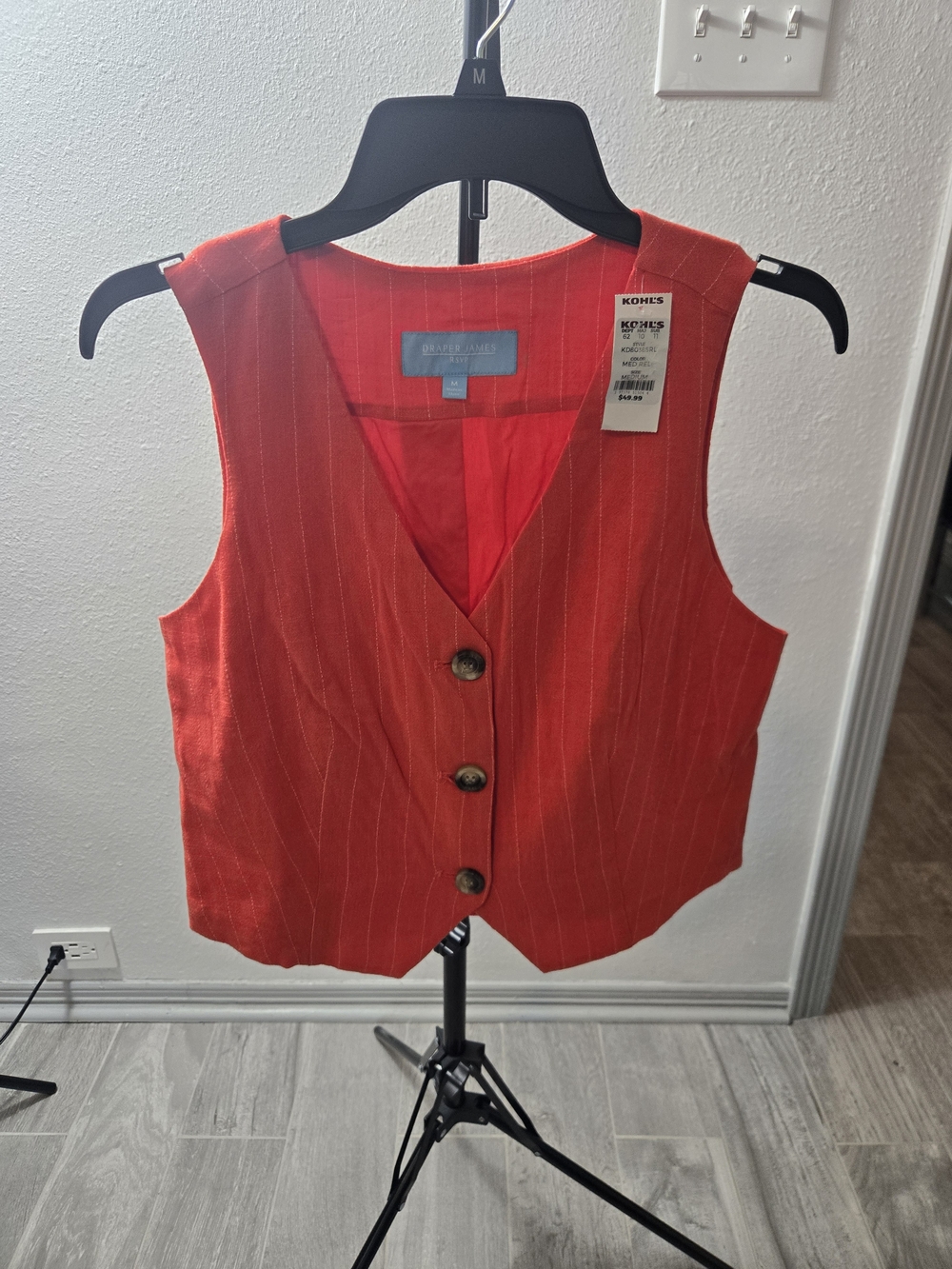 Draper James Orange Pinstriped Button Vest